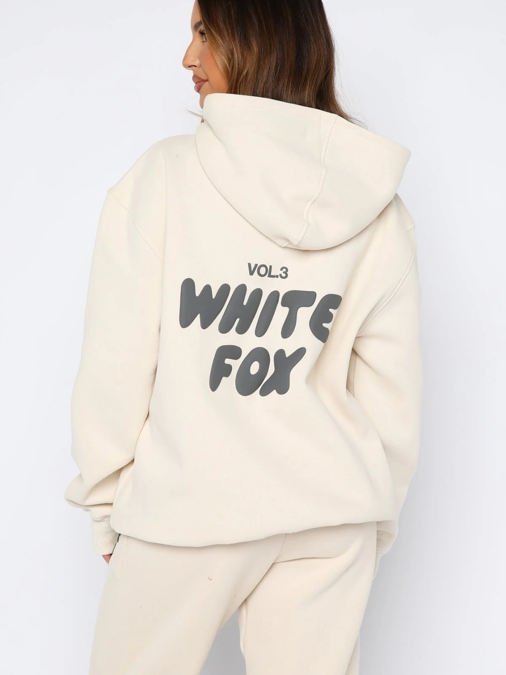White Fox Boutique OFFSTAGE Cream Hoodie with Gray Logo